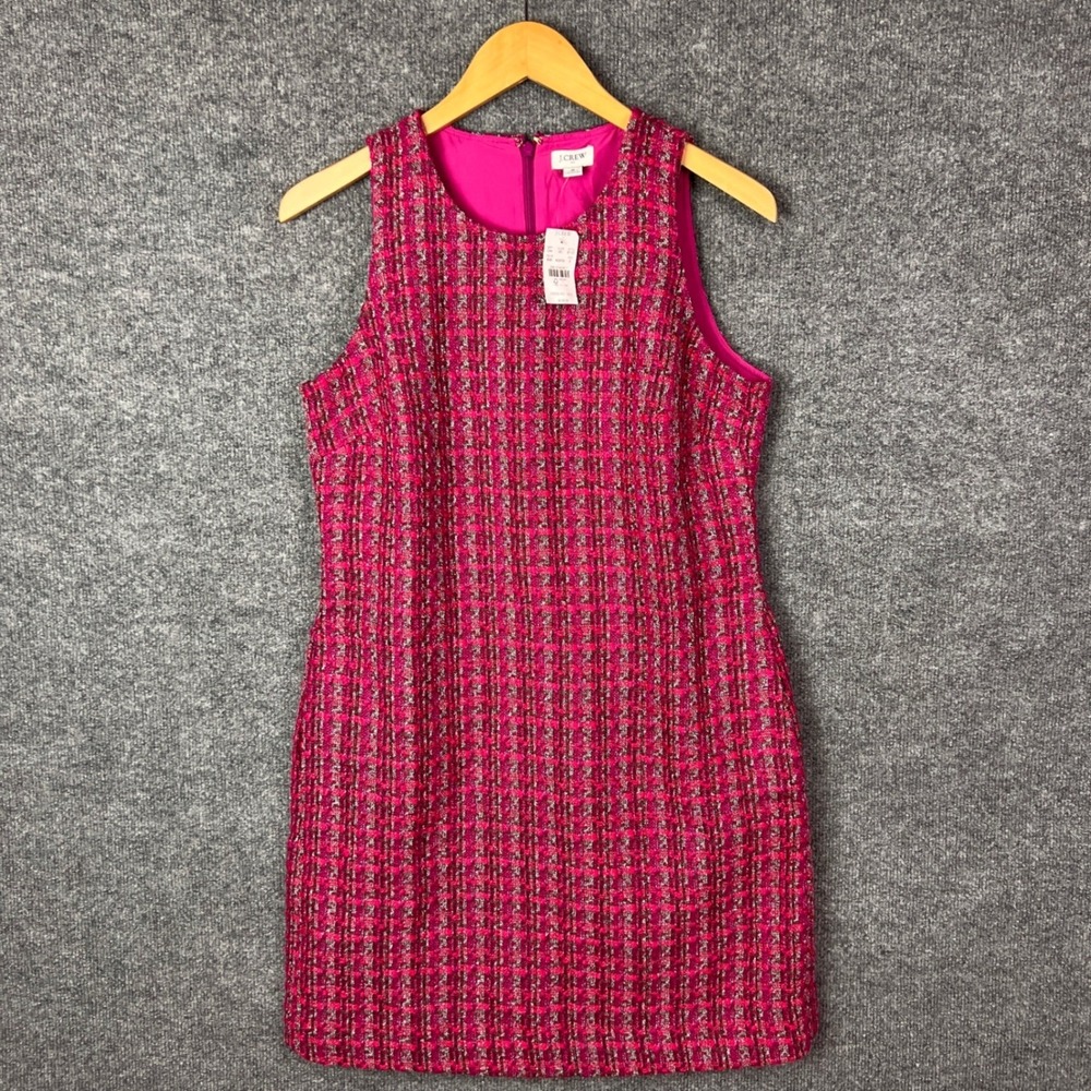 NEW $128 J.Crew Tweed Dress Sleeveless Pink Career Work Party Cocktail Size 8